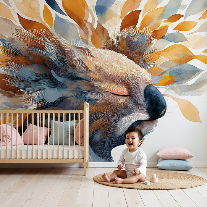 Papier peint chambre enfant | Koala et feuilles colorées
