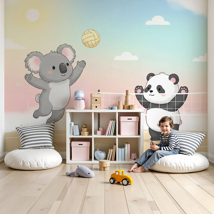 Barntapet | Koala och panda spelar volleyboll