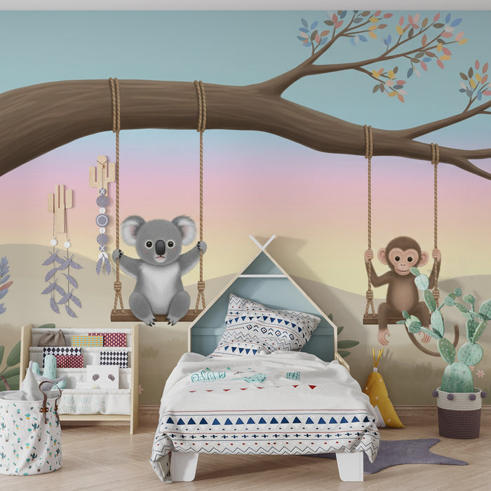 Dětská tapeta | Koala a opice na houpačkách