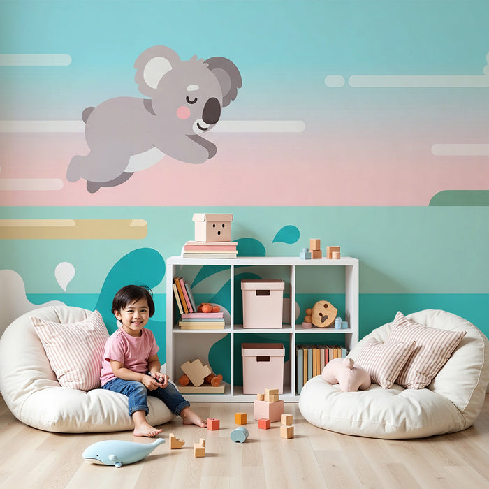 Gyerekszoba tapéta | Vidám koala és színes hullámok