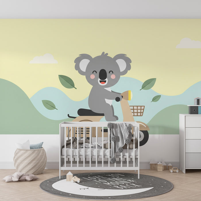 Papel de parede criança | Koala feliz em seu patinete