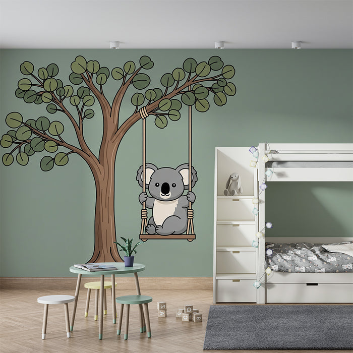 Barnrumspapper | Glad koala som gungar i ett träd