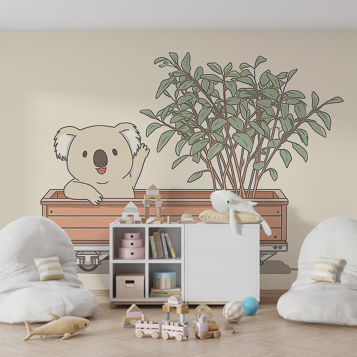 Tapeta dětského pokoje | Roztomilý koala s rostlinou