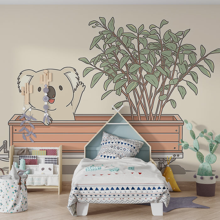 Tapeta dětského pokoje | Roztomilý koala s rostlinou