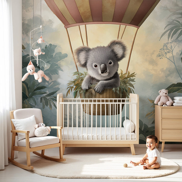 Detská izba tapeta | Rozkošný koala v balóne nad džungľou