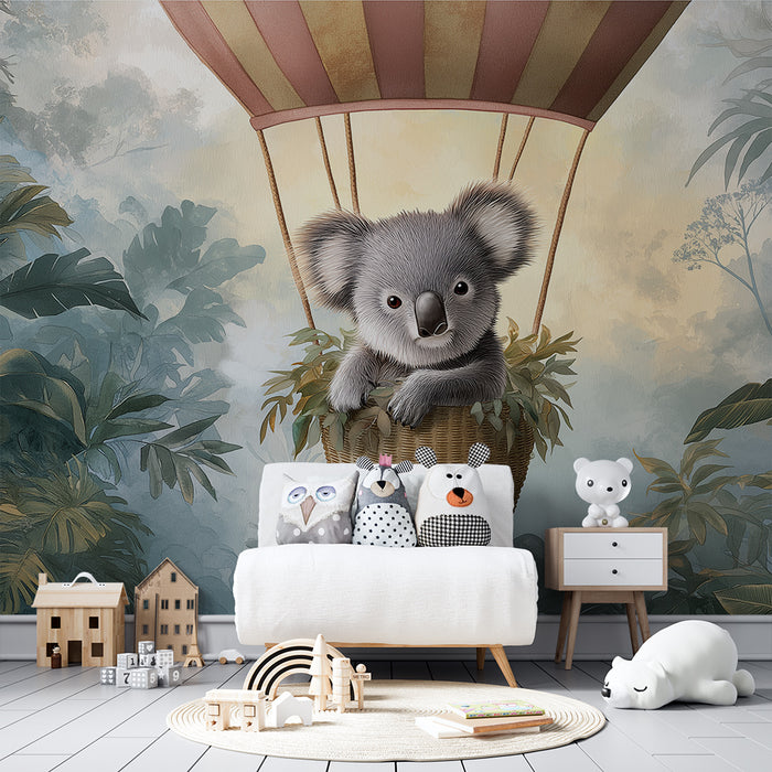 Detská izba tapeta | Rozkošný koala v balóne nad džungľou