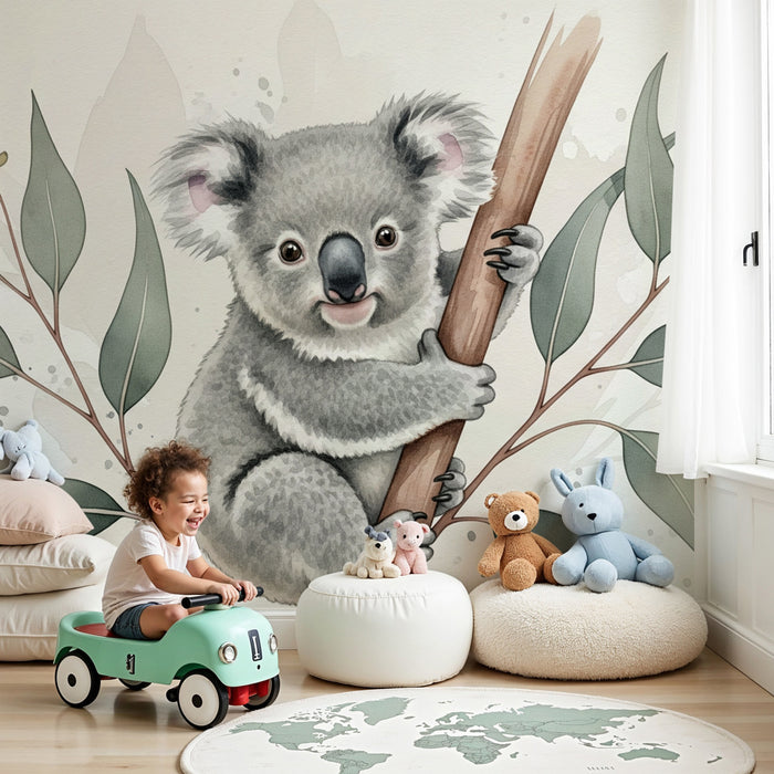 Papier de parede za dječju sobu | Simpatični koala i listovi eukaliptusa