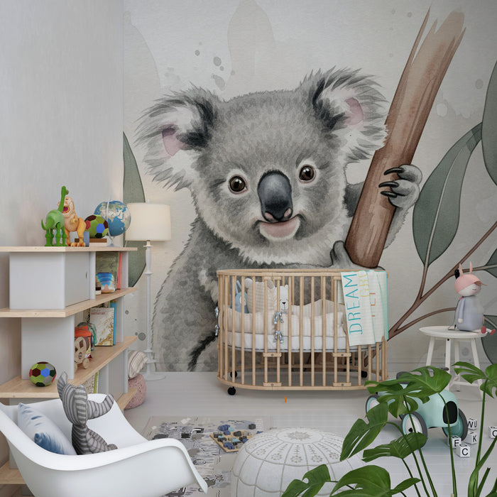 Papier de parede za dječju sobu | Simpatični koala i listovi eukaliptusa