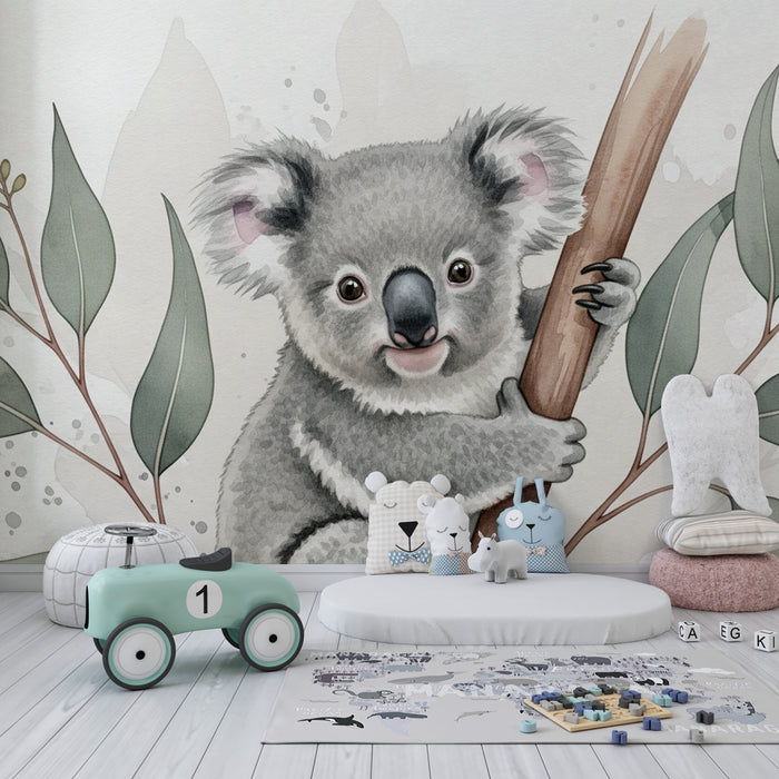 Papier de parede za dječju sobu | Simpatični koala i listovi eukaliptusa
