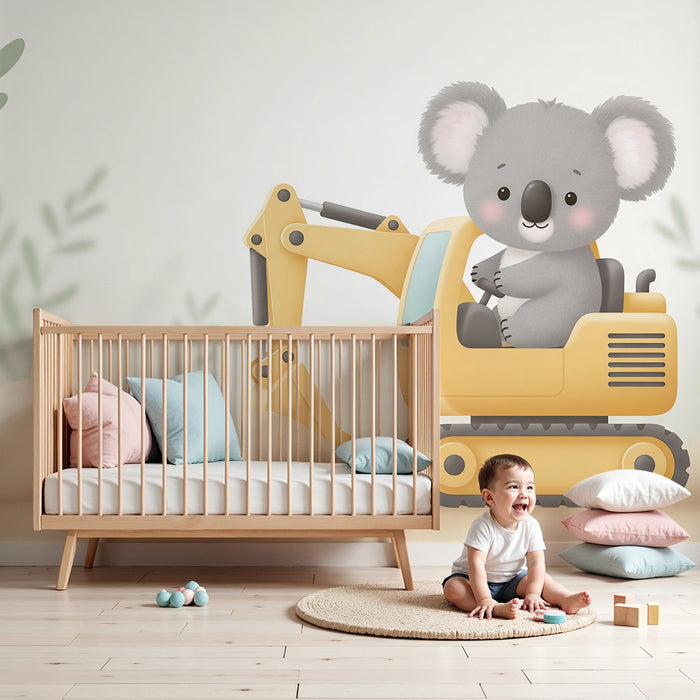 Papier peint chambre enfant | Koala mignon sur une pelleteuse