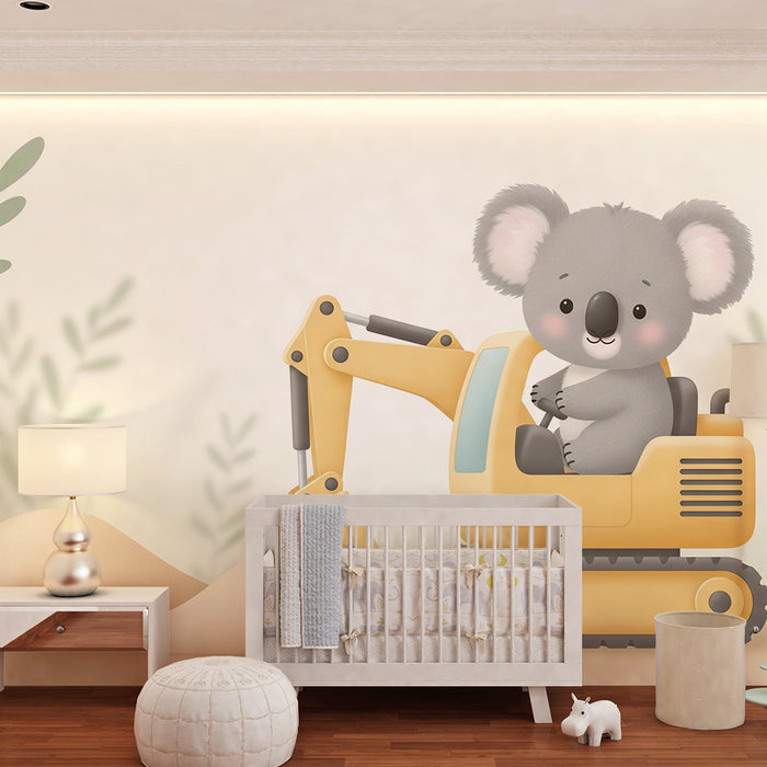 Papier peint chambre enfant | Koala mignon sur une pelleteuse