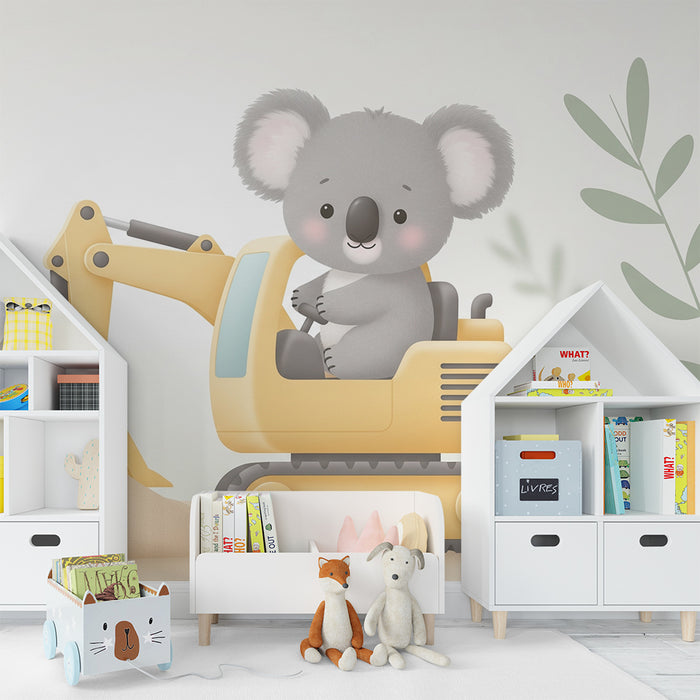 Papier peint chambre enfant | Koala mignon sur une pelleteuse