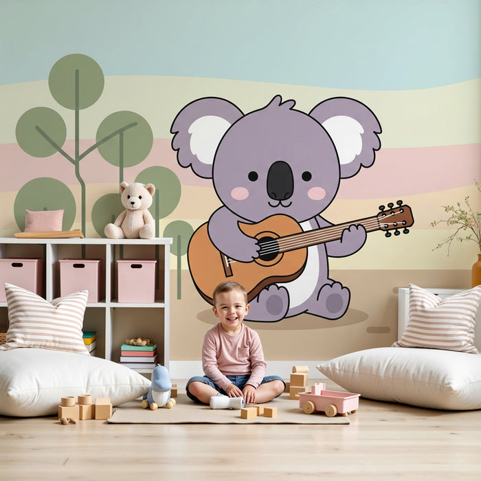 Papier peint chambre enfant | Koala musicien dans la nature
