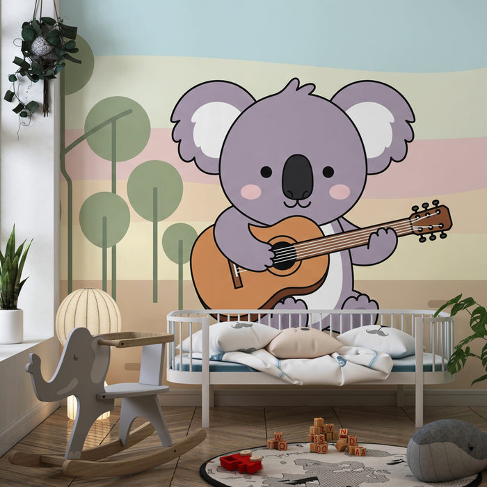 Papier peint chambre enfant | Koala musicien dans la nature