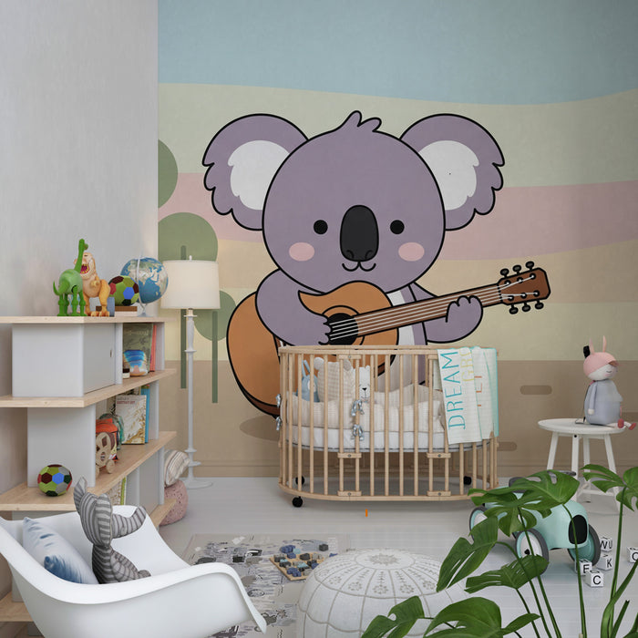 Papier peint chambre enfant | Koala musicien dans la nature
