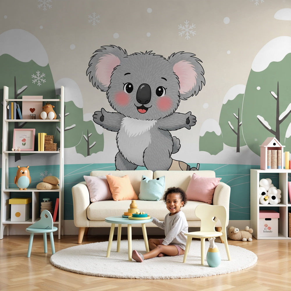 Carta da parati bambini | Koala che pattina sul ghiaccio — Kids Wall, image size:1000x1000