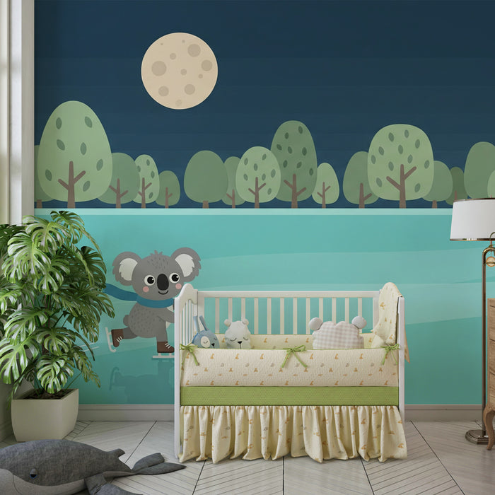 Kinderzimmer Tapete | Koala Skater unter dem Vollmond