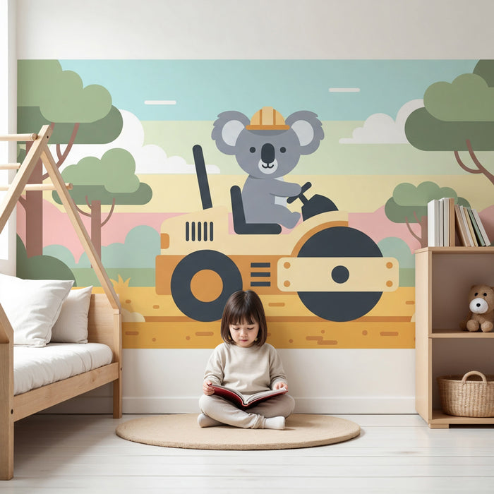 Carta da parati bambini | Koala su un rullo compressore