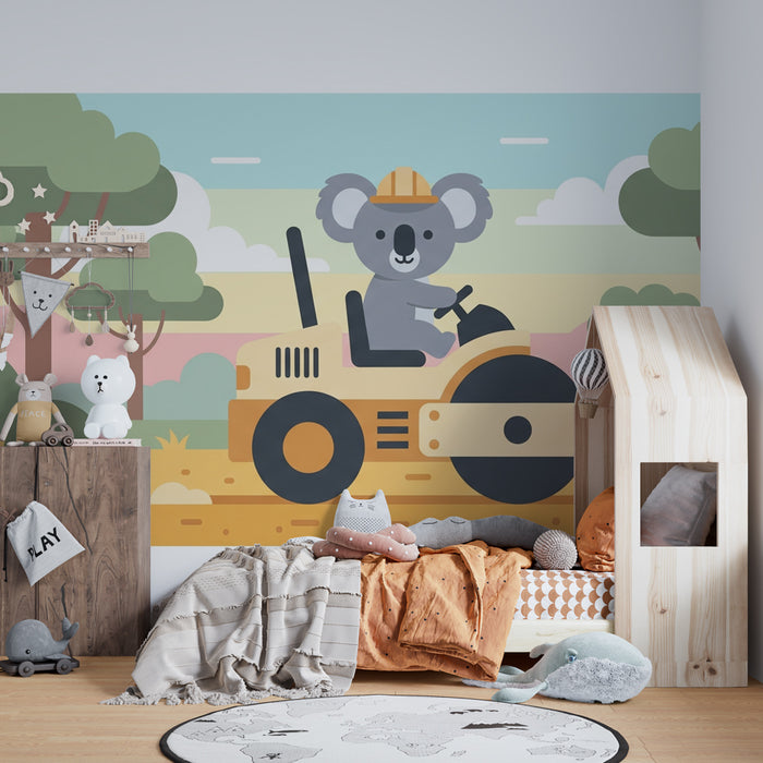 Carta da parati bambini | Koala su un rullo compressore