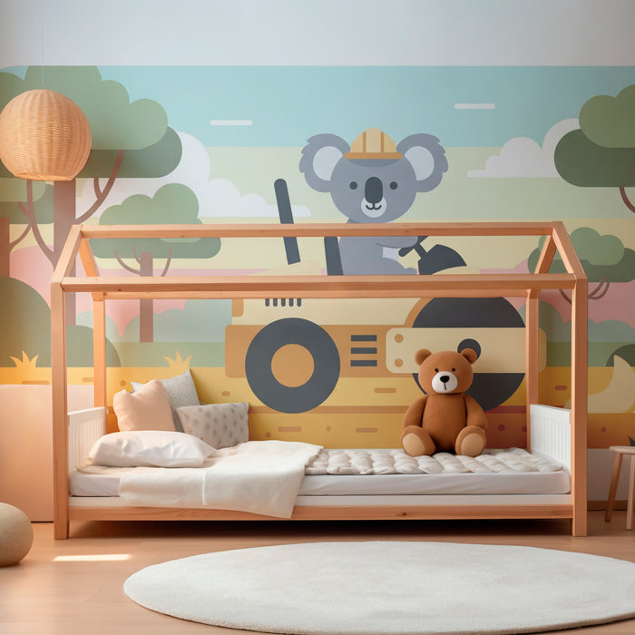 Carta da parati bambini | Koala su un rullo compressore