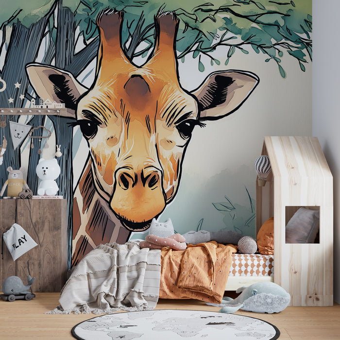 Papel de parede criança | A girafa curiosa na savana