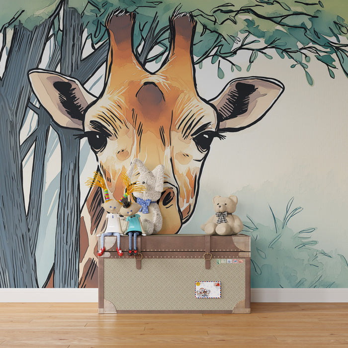 Papel de parede criança | A girafa curiosa na savana