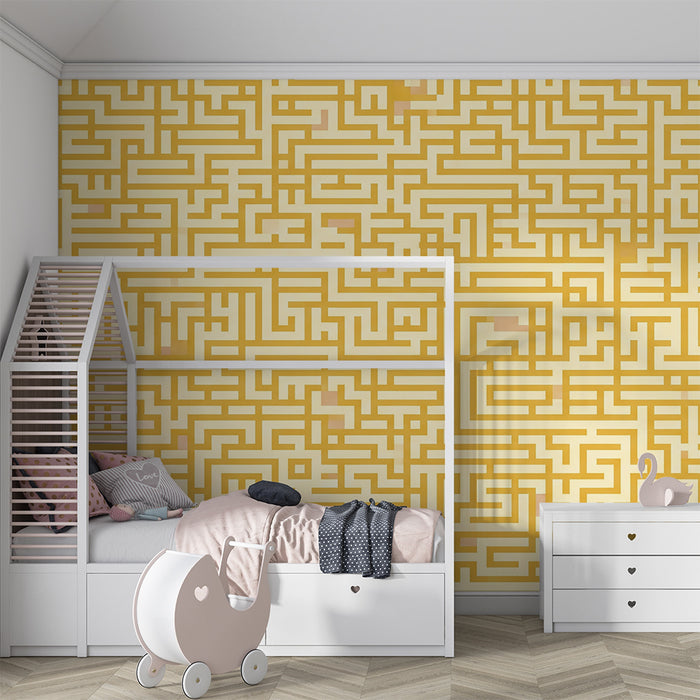 Tapete Kinderzimmer | Lustiges Labyrinth in Gelb und Beige