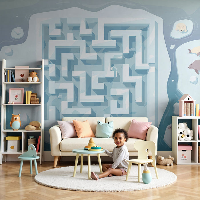 Papier peint chambre enfant | Labyrinthe polaire avec ours et phoques