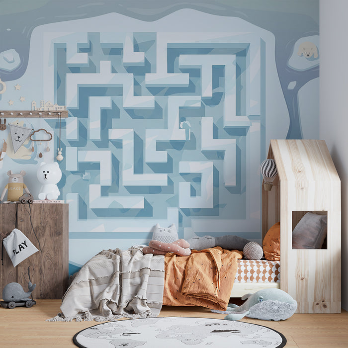 Papier peint chambre enfant | Labyrinthe polaire avec ours et phoques