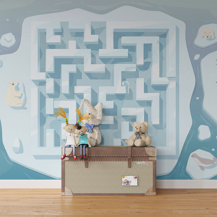 Papier peint chambre enfant | Labyrinthe polaire avec ours et phoques