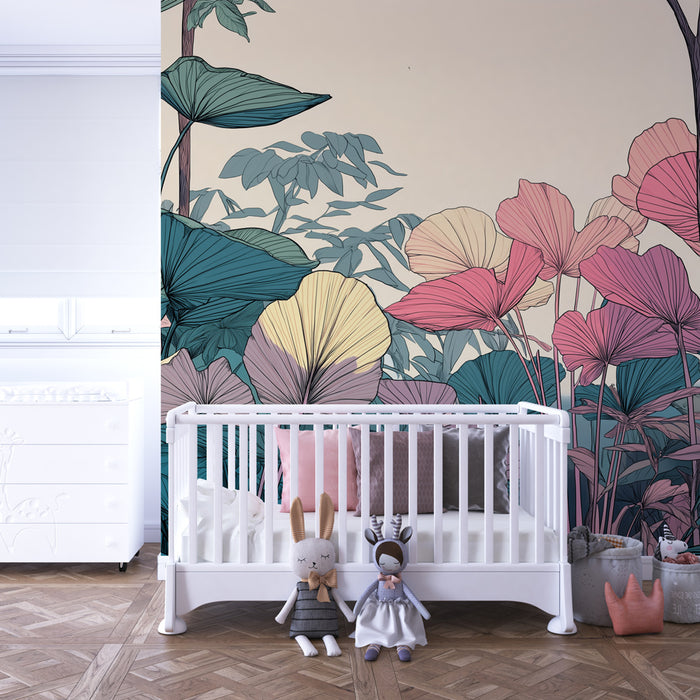 Papier peint chambre enfant | Laissez-vous emporter par la douceur d'une forêt colorée
