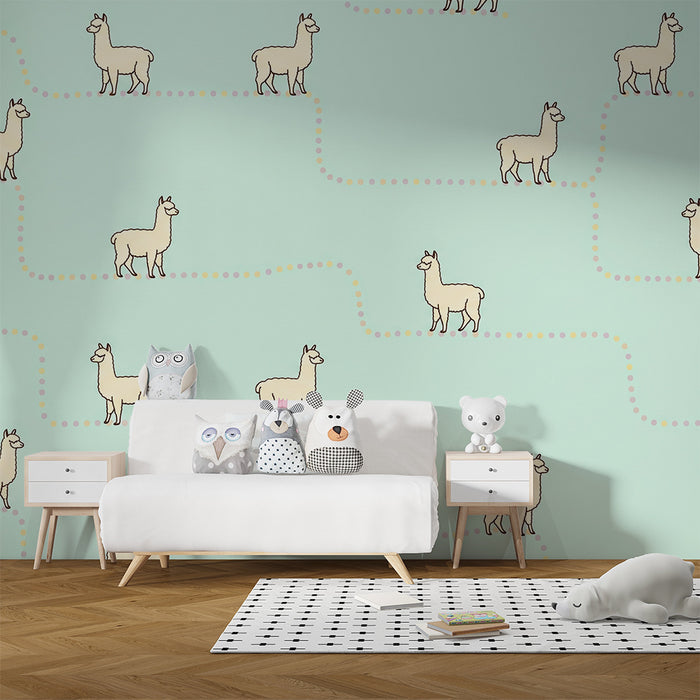 Kids' Room Wallpaper | Adorable Llamas on a Pastel Background with Colorful Patterns