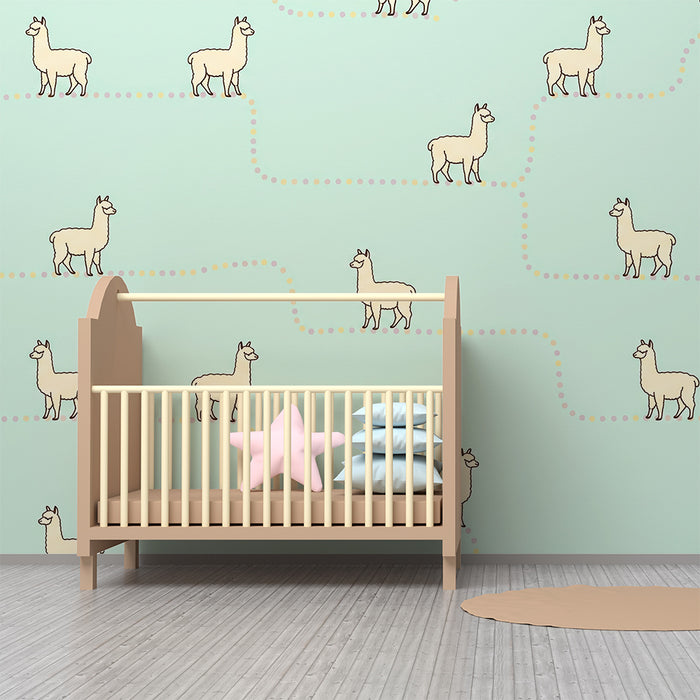 Kids' Room Wallpaper | Adorable Llamas on a Pastel Background with Colorful Patterns