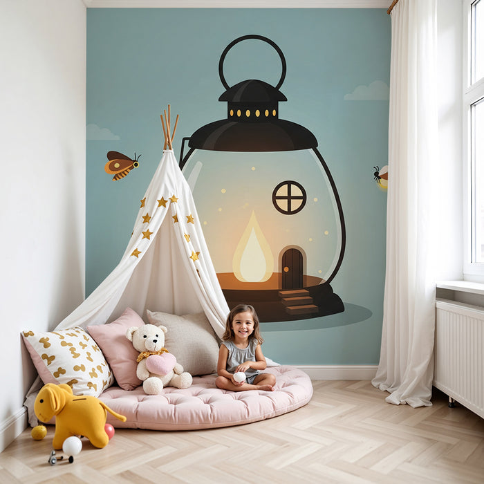 Children's Room Wallpaper | Magical Lantern with Fireflies and Butterflies