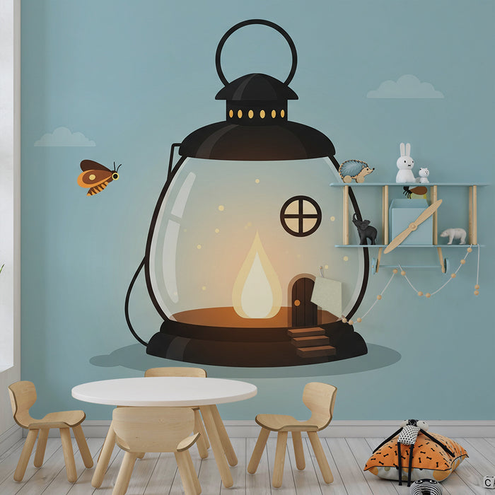 Children's Room Wallpaper | Magical Lantern with Fireflies and Butterflies