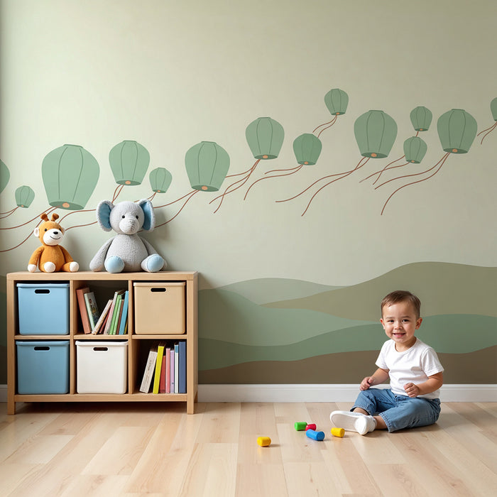 Kids room wallpaper | Floating lanterns in a gentle landscape