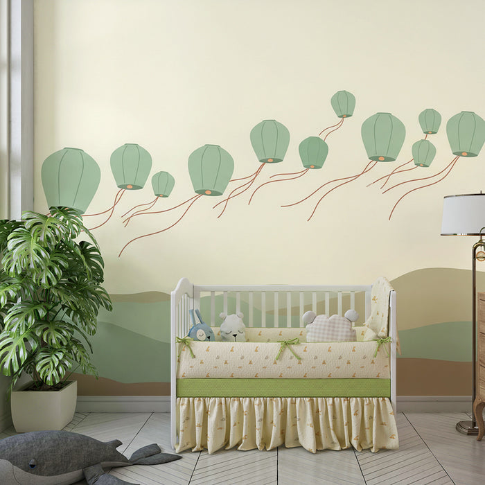 Kids room wallpaper | Floating lanterns in a gentle landscape