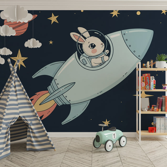 Kinderzimmer Tapete | Astronauten-Hase im Weltraum