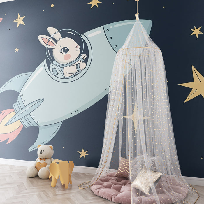 Kinderzimmer Tapete | Astronauten-Hase im Weltraum