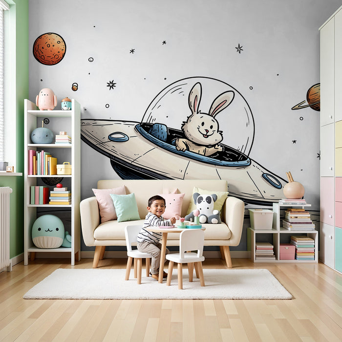 Tapet barnerom | Kanin astronaut i romskip