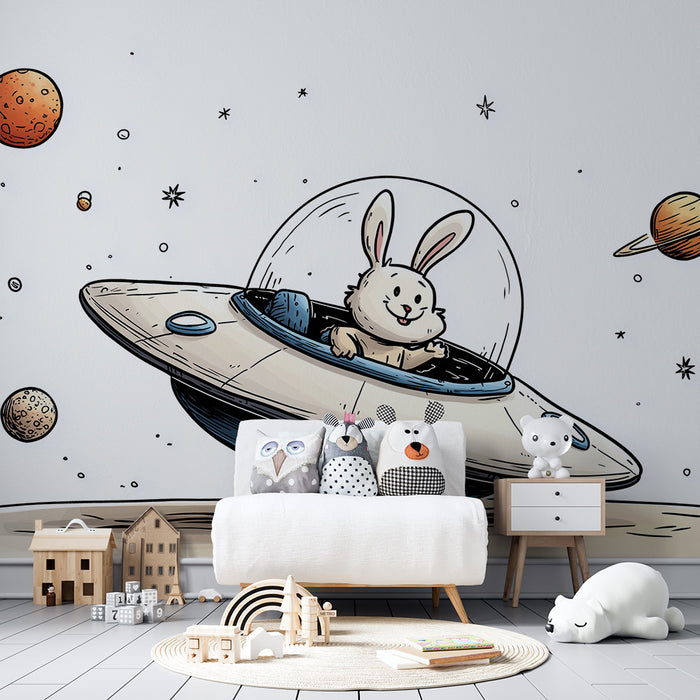 Tapet barnerom | Kanin astronaut i romskip