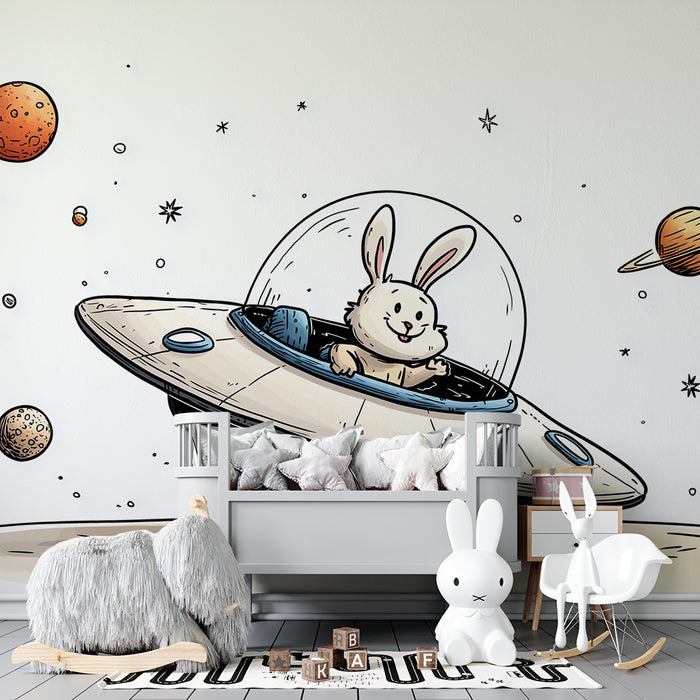 Tapet barnerom | Kanin astronaut i romskip