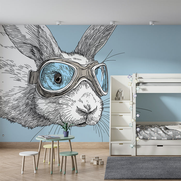 Papel pintado infantil | Conejo aventurero con gafas de buceo