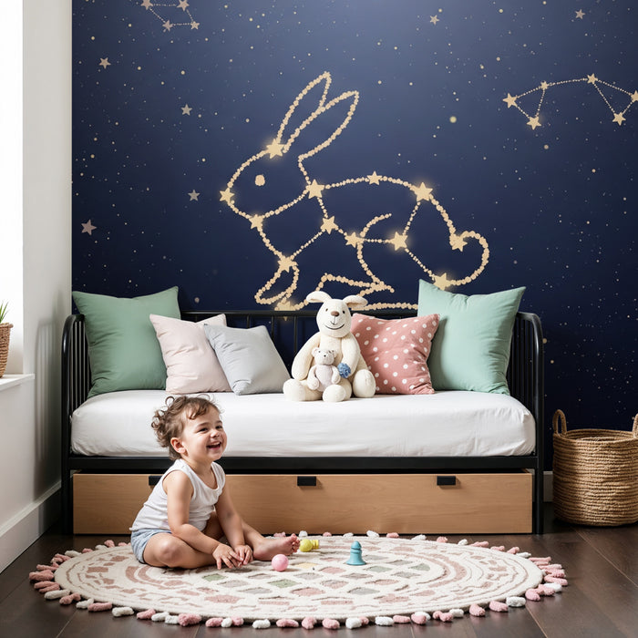 Carta da parati bambini | Coniglio delle costellazioni in un cielo stellato