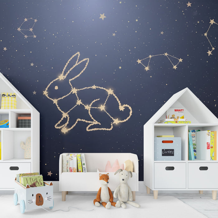 Carta da parati bambini | Coniglio delle costellazioni in un cielo stellato