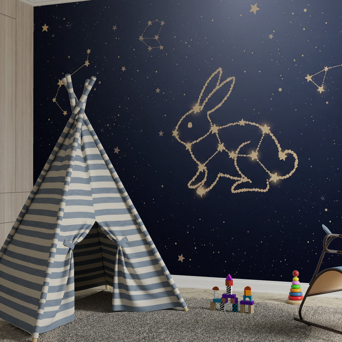 Carta da parati bambini | Coniglio delle costellazioni in un cielo stellato
