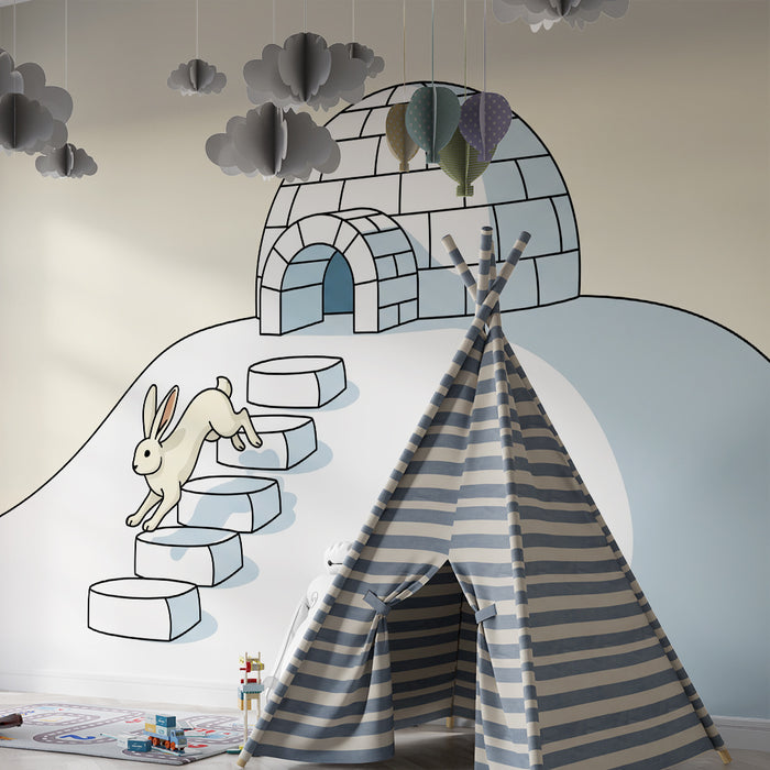 Barnrumspapper | Busig kanin och igloo i vinterlandskap