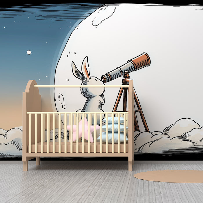 Papier peint chambre enfant | Lapin explorateur sous les étoiles