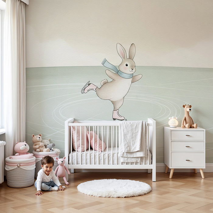 Kinderkamer behang | Konijn schaatser op het ijs