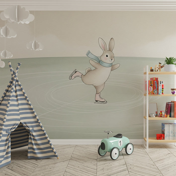 Kinderkamer behang | Konijn schaatser op het ijs